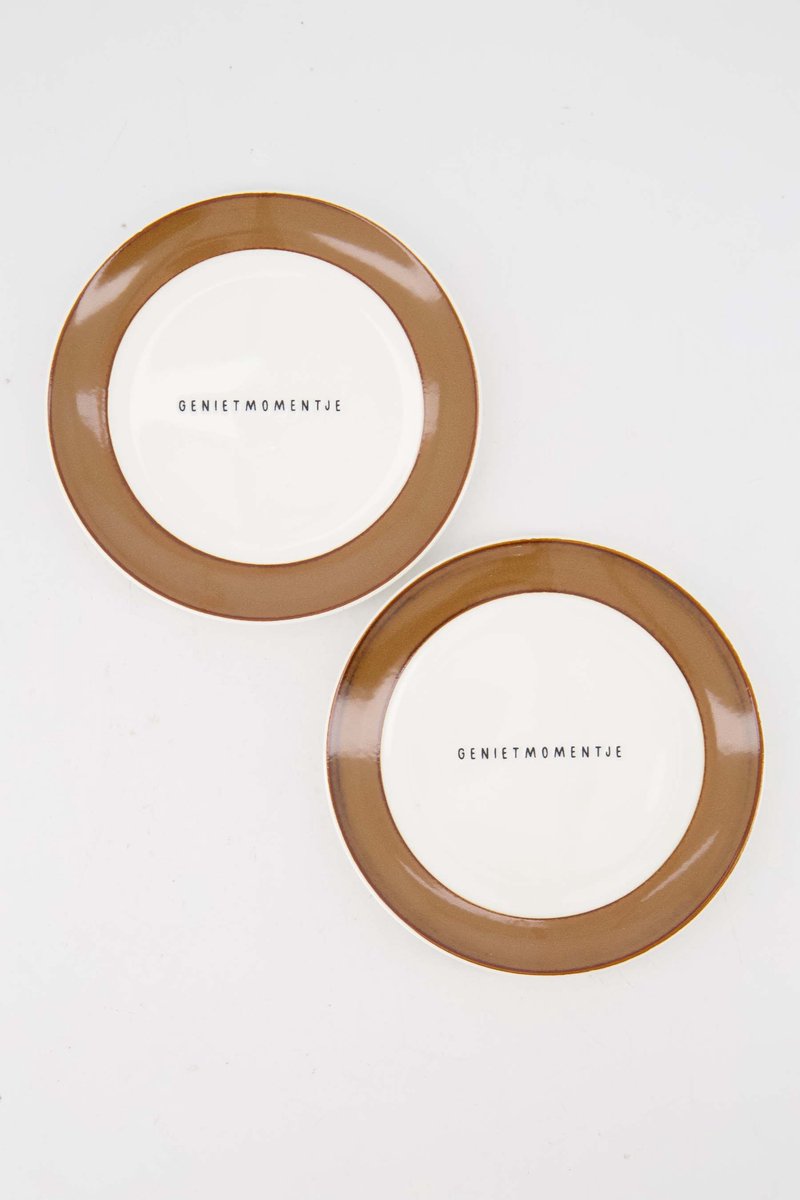 Zusss Set Van 2 Gebaksbordjes 'Genietmomentje' In Het Bruin - Verjaardag - Cadeau Dames Keramiek White / Brown
