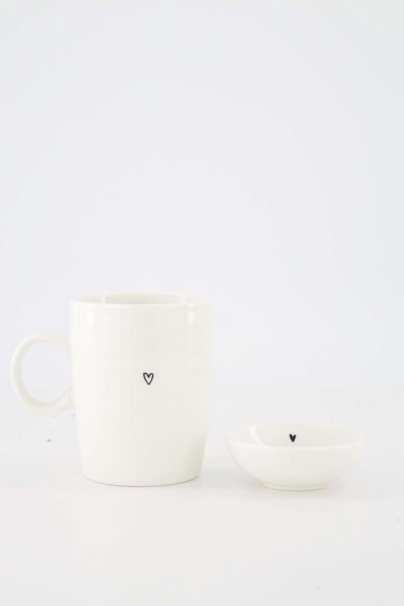Zusss Set Van Een Theemok Met Dipschaaltje Hartje - Verjaardag - Cadeau Dames Keramiek White / Black