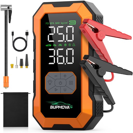 Bupmova 12V Jumpstarter - 4500A - 25000 mAh - Auto starthulp met Powerbank - Verlichting SOS noodlicht - Compressor - Starthulp