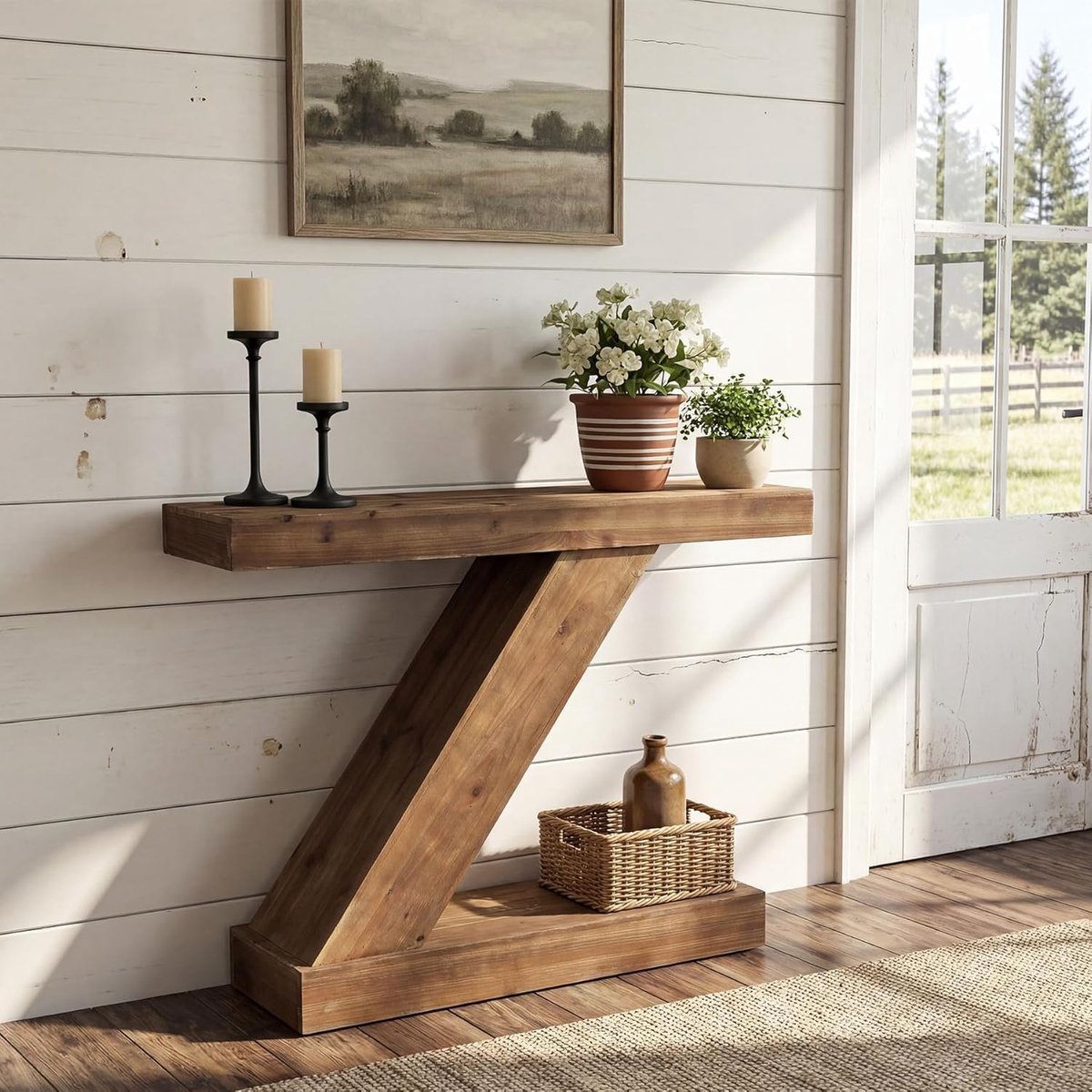 Tribesigns Consoletafe - Moderne Houten Z-vormige Sidetable - Bruin - 105 x 30 x 80 cm - Console Tafel voor Hal, Woonkamer, Entree