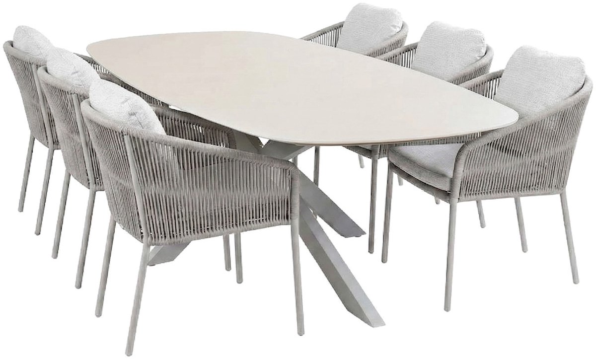 7-delige tuinset | 6 Alezio tuinstoelen (Beige) | Tuintafel Barletta 240x115cm (Camel/Sandstone)