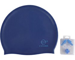YYchan Badmuts - Siliconen badmuts - Unisex - Zwemmuts Set met GRATIS Oordopjes & Neusklem - Voor Dames, Heren & Kinderen - Hydrodynamisch & Elastisch - Ideaal voor Lang Haar - Blauw