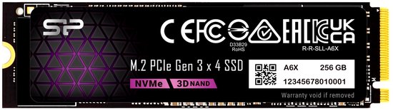 Silicon Power - P34A6X - Interne SSD - PCIe Gen3x4 - NVMe M.2 2280 - 256GB