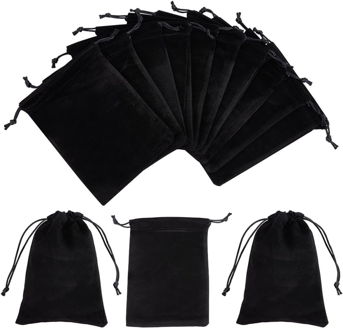 10 Stuks Zwarte Fluwelen Trekkoord Geschenktas voor Sieraden, Bruiloft, Feest, 17.5x12cm