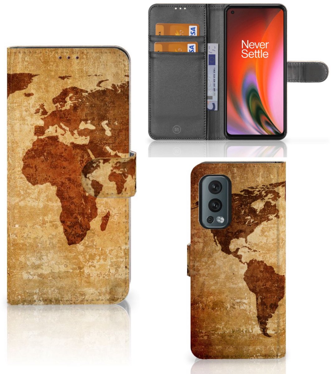 OnePlus Nord 2 5G Flip Cover Wereldkaart