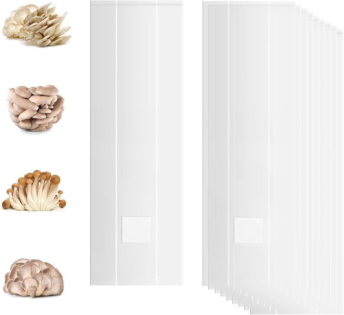 10 Stuks Kweekzakken voor Mycologie, Transparante Ademende Substraatzakken 20x45cm voor Tuinplanten en Paddenstoelenkweek