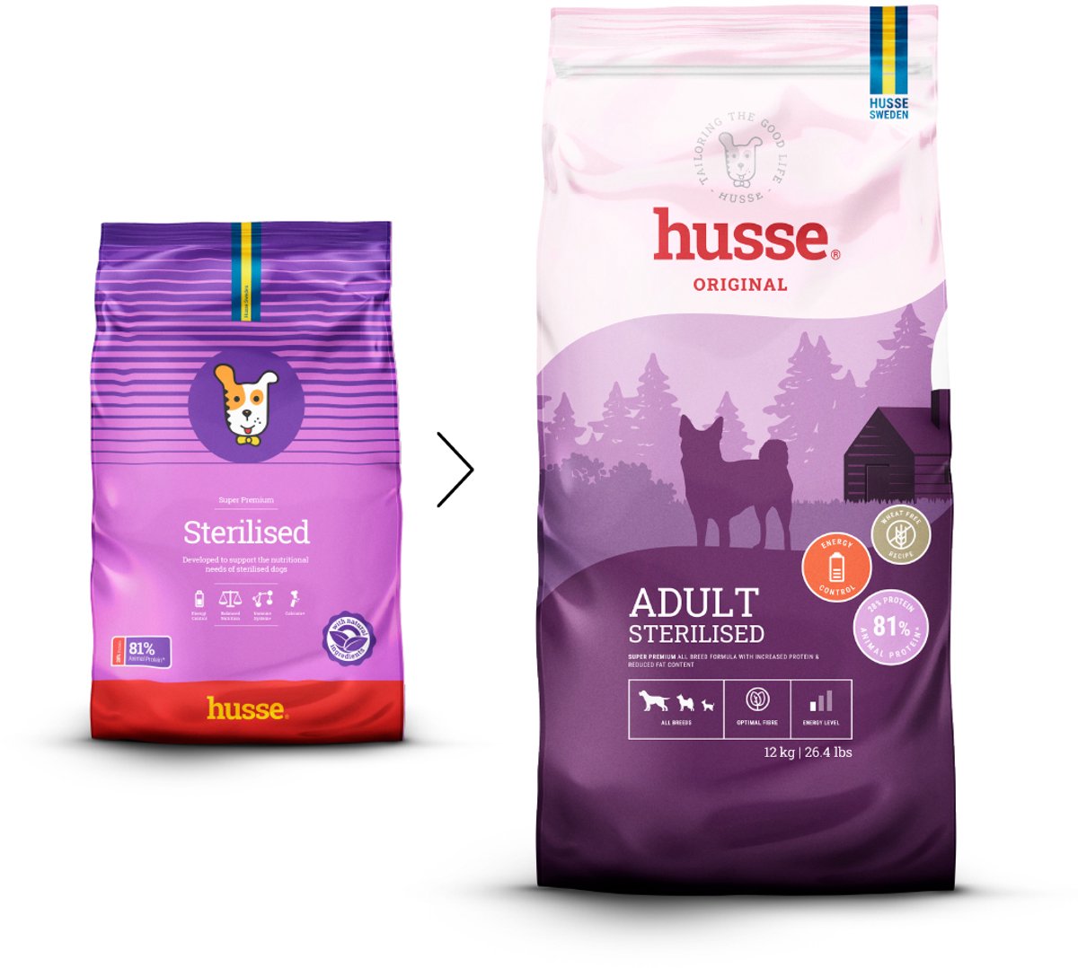 Husse Husse Sterilised - Hondenvoer met Kip voor Gecastreerde Honden, Hondenbrokken, Droogvoer, Hondenvoeding - 12 kg