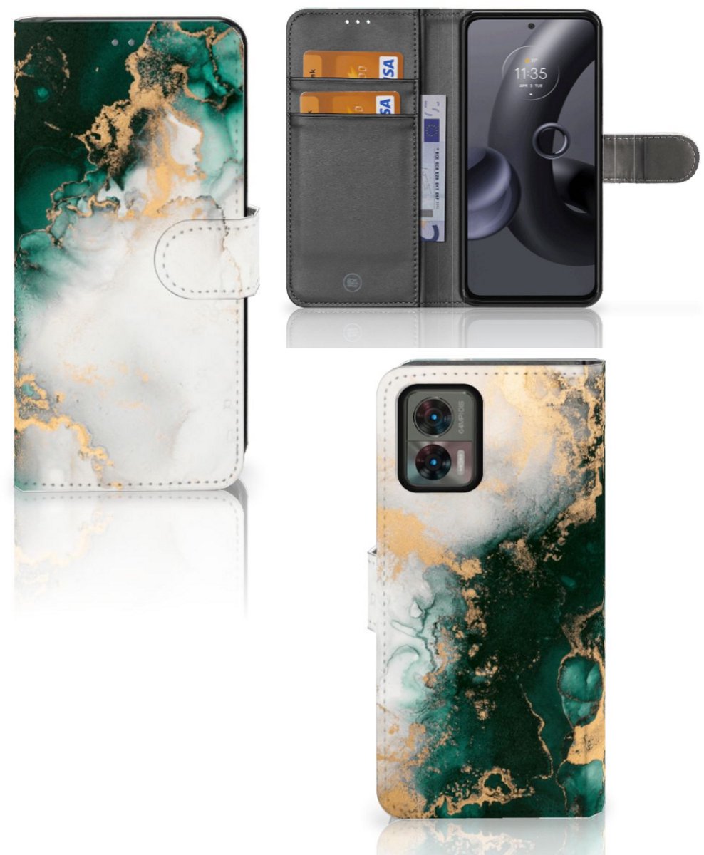 Boekhoesje voor Bookcase voor Motorola Edge 30 Neo Marmer Groen