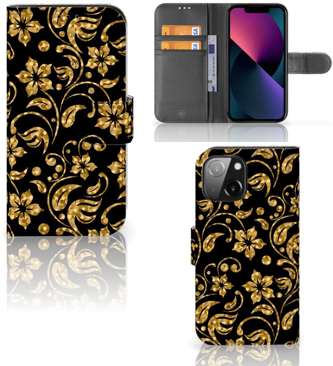 iPhone 13 Mini Hoesje Gouden Bloemen