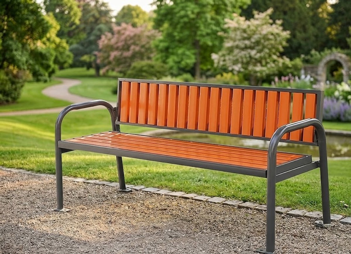 Luxe Weerbestendige Tuinbank 150 cm met Rugleuning en Armleuningen – Stalen Frame, Belastbaar tot 600 kg, Comfortabele Buitenbank voor Tuin, Balkon en Veranda