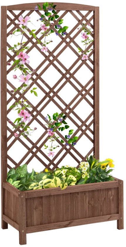 Foto: Plantenbak met klimrek verhoogd bloembak bloembed tuinbed weerbestendig plantenrek perfect voor bloemen en klimplanten voor tuin terras balkon hout 60 x 30 x 122 5 cm