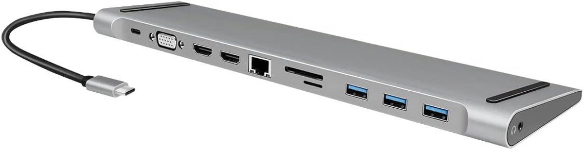 Docking Station - Poortreplicator USB-C - Laptop Uitbreiden - 11 Poorten - 100W PD - Zilver