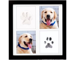 Fotolijst met pootafdrukken van hond en kat, gemaakt van klei, set met voetafdrukken voor baby's van 0-6 maanden, pootafdrukken van kat en hond, cadeaus om op te hangen of neer te zetten, zwart