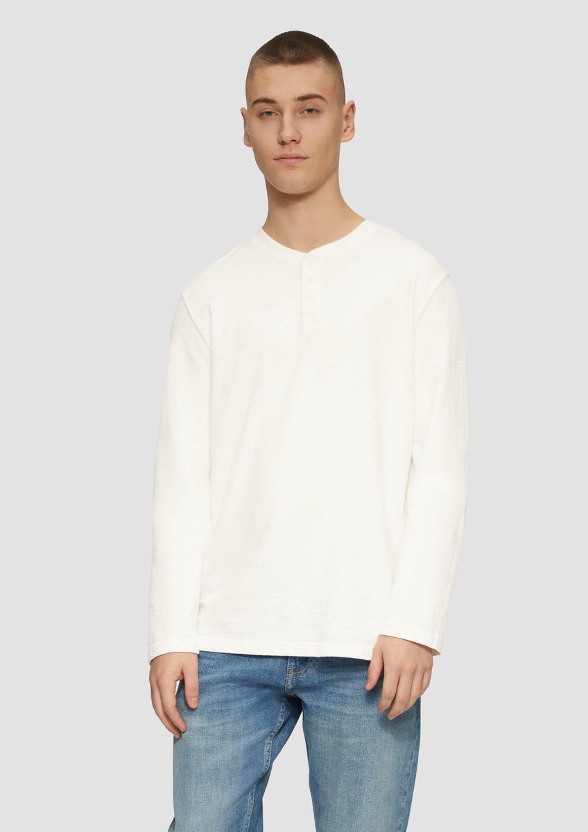 Gewassen henley longsleeve van gestructureerde jersey