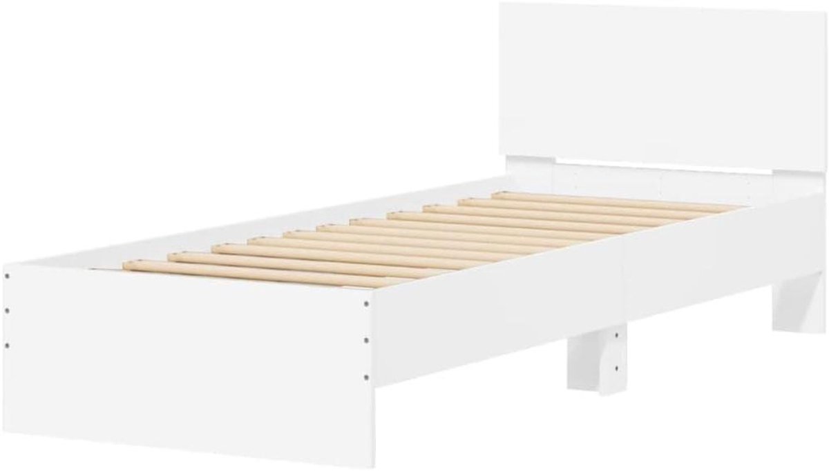 Bedframe met hoofdeinde - Bed ombouw eenpersoons - Goede nachtrust - Bewerkt hout - 90x190 cm - Wit