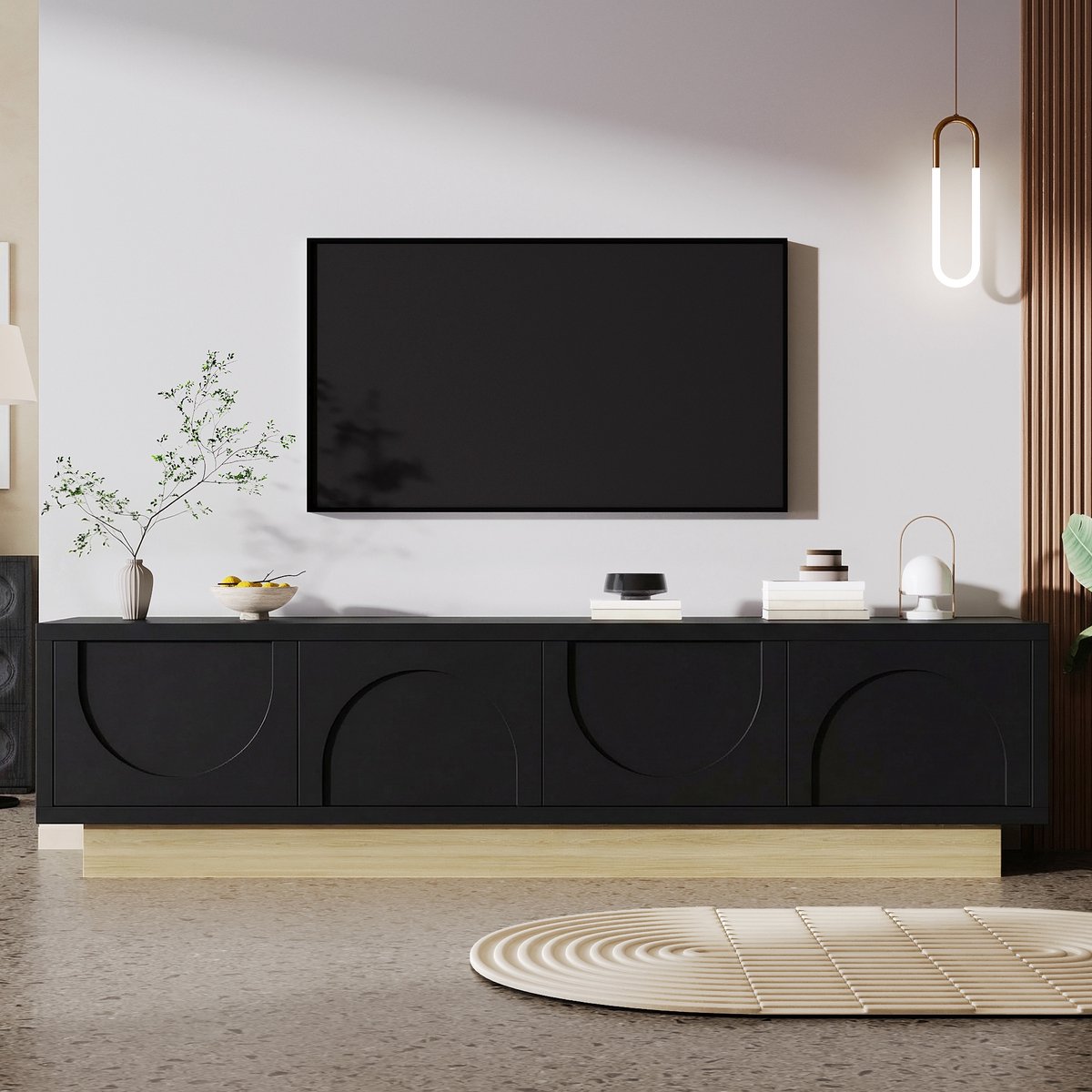 Sweiko TV-meubel - Houtlook - Vier deuren - Kabelbeheer - 175 x 40 x 41.5 cm - Zwart