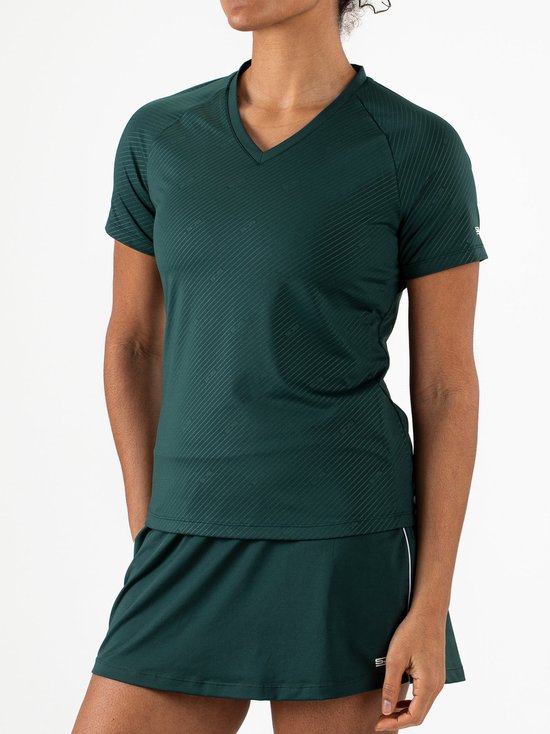 Sjeng Sports IZZIE Sportshirt Dames - Groen - All-over print - Powerstretch en ademend - Tennis en Padel - sneldrogend