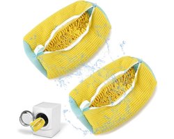2 stuks schoenentassen voor de wasmachine - Mesh waszak voor sneakers, herbruikbare waszak voor schoenen, verborgen rits, waszak voor sneakers, tennisschoenen en slippers van vezels, geel