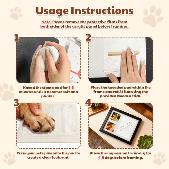 Fotolijst met pootafdrukken van hond en kat, gemaakt van klei, set met voetafdrukken voor baby's van 0-6 maanden, pootafdrukken van kat en hond, cadeaus om op te hangen of neer te zetten, zwart van Merkloos — afbeelding 4