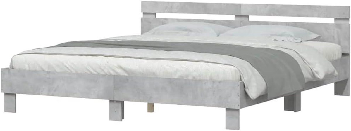 Bedframe met hoofdeinde - Tweepersoons bed Logeerbed - Ontspannen slapen - Geïntegreerde LED-verlichting - 160x200 cm - Betongrijs