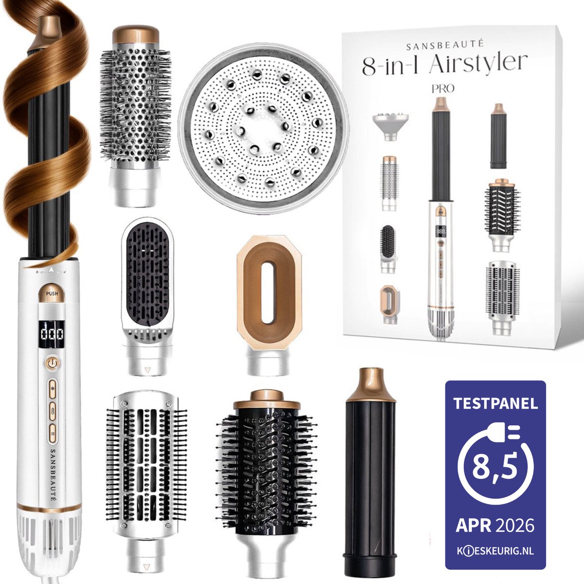 Bol.com Sansbeauté® 8-in-1 Airstyler met Diffuser - Multistyler - Föhnborstel Kort Haar - Haarkruller - Haarstyler - Haardroger ... aanbieding