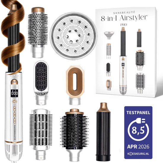 Sansbeauté® 8-in-1 Airstyler met Diffuser - Multistyler - Föhnborstel Kort Haar - Haarkruller - Haarstyler - Haardroger - Warmteborstel - Krulborstel - Krultang - Haarstijler - Stijlborstel - 5 in 1 Hairstyler