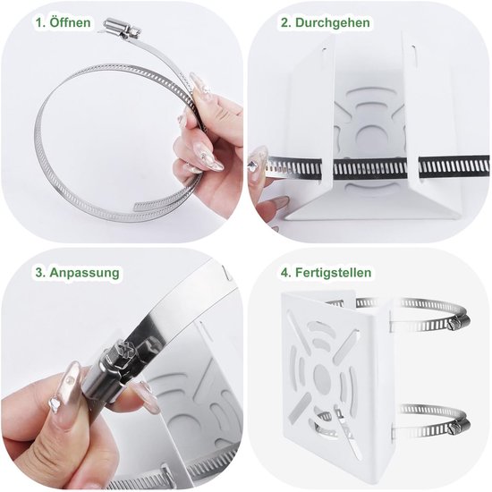 Camerabeugel - Mastbeugel - Bevestigingsbeugel voor mast van beveiligingscamera - Universele verticale paalbeugel voor beveiligingscamera's - Metalen beugel - Verstelbare clips - Geschikt voor beveiligingscamera's - Wit — afbeelding 3