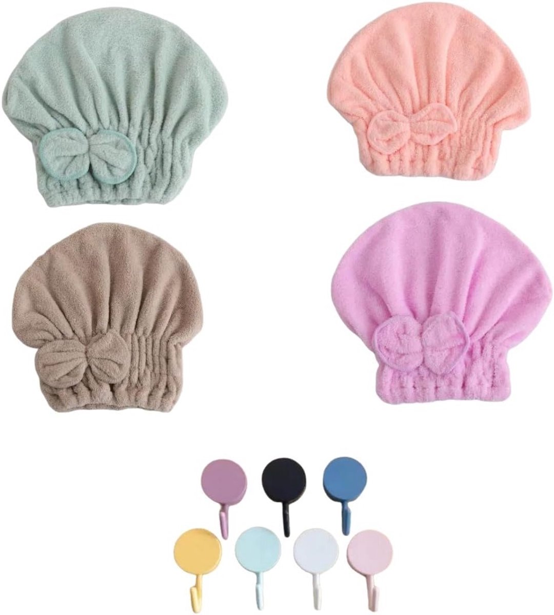 Sneldrogende Microvezel Haar Turban Set - 4 Stuks Haarhanddoeken met Strik - Zacht en Lichtgewicht voor Badkamer, Spa en Reizen