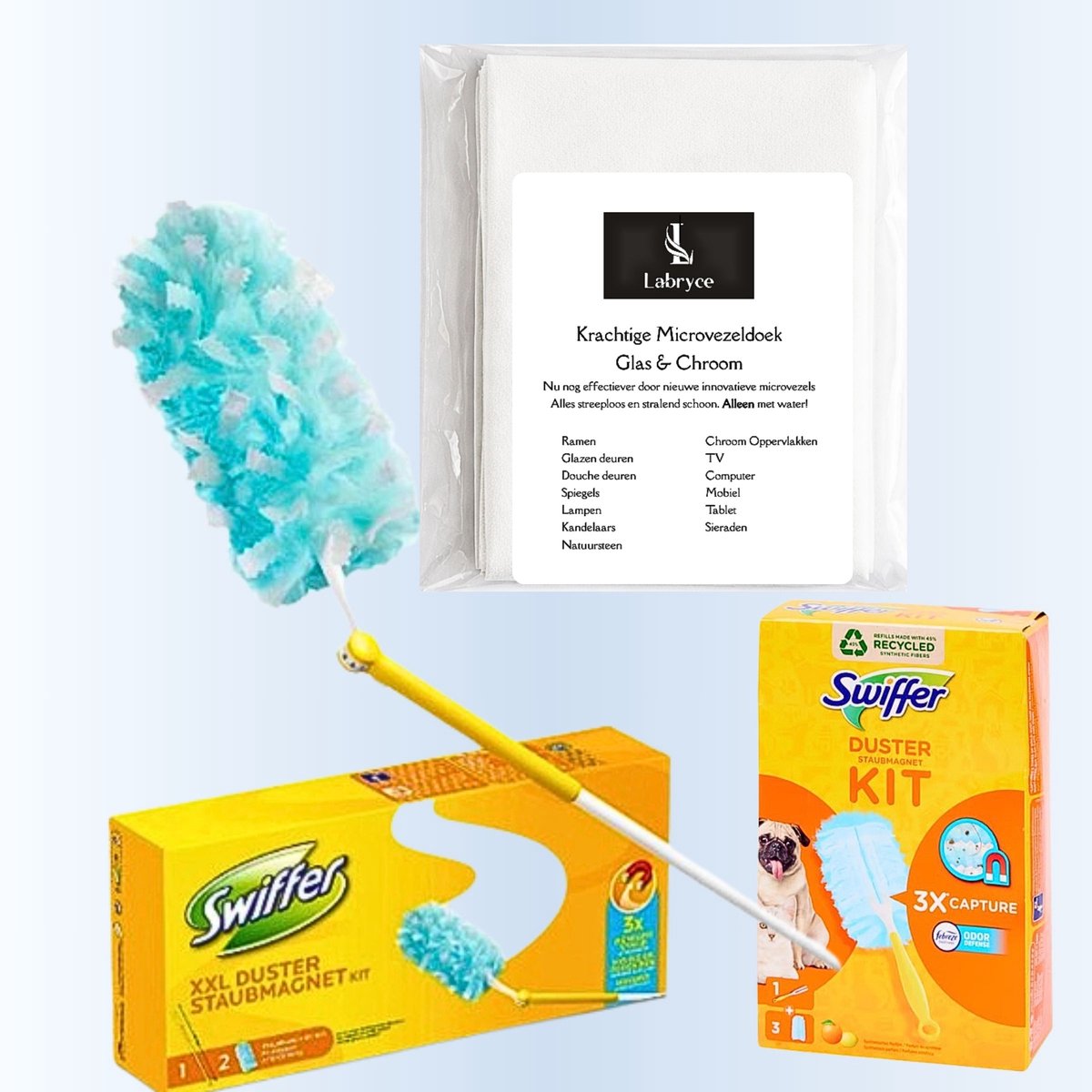 Labryce - Microvezeldoek - Raam/Chroom/Auto - 40 x 60 cm - Swiffer XXL & Swiffer Starterkit