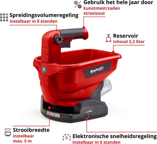 Einhell Accu Universele Strooier GE-US 18 Li Solo - Power X-Change - 18 V/Li-ion - 3,3 L - 6-traps toerentalregeling - 8-traps-strooiregeling - Excl. Accu en lader van Einhell — afbeelding 2