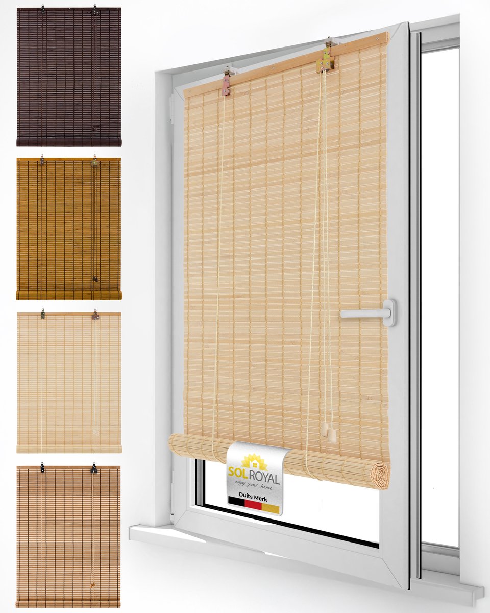Sol Royal Bamboe Rolgordijn Zonder Boren 100x220 cm Natuur – Houten Jaloezieën voor Binnen 100 cm Breed – Inkijkbescherming & Zonwering – BR7