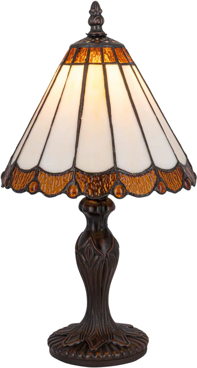 Tiffany tafellamp Klassiek - Crème-amber - Ø 20 cm - Glas in lood - Warm licht - Paneelontwerp | RORUVERA