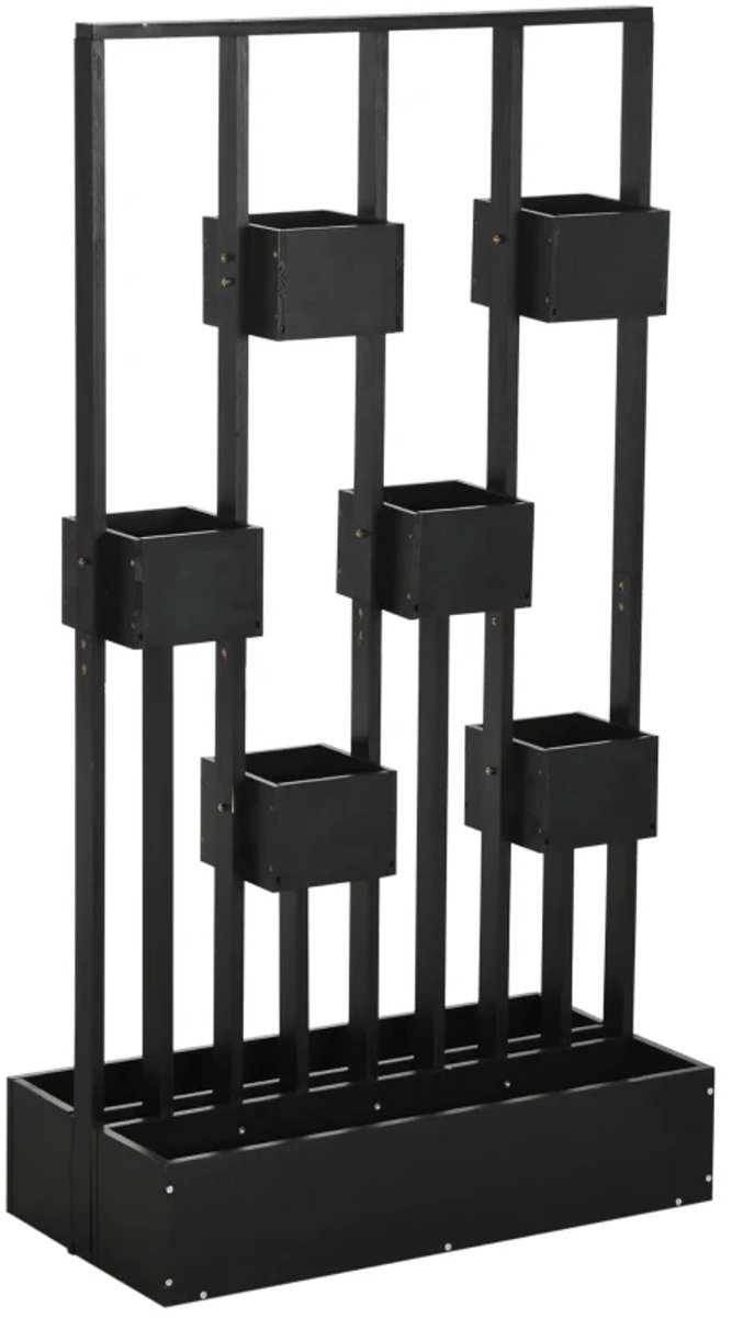 Plantenbak - Plantenbakcombinatie - Modulair Ontwerp - Bloembak - Tuinrek - Tuinbed - Plantenrek - Perfect voor Bloemen en Klimplanten – voor Tuin, Terras & Balkon - Natuurlijk Hout - 90 x 45 x 170 cm - Zwart