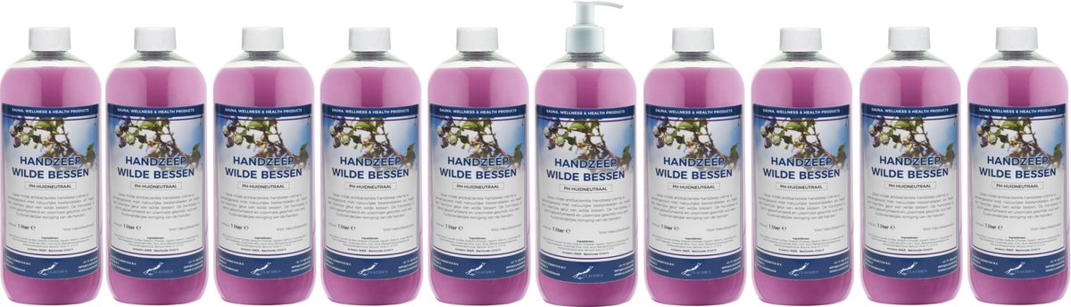 Handzeep Wilde Bessen 1 liter - set van 10 stuks - met gratis pomp - Voordeelverpakking