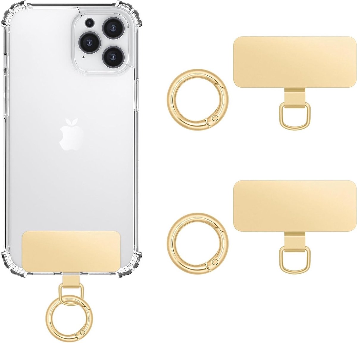 2 Stuks Telefoon Tether Tabs van RVS, Lanyard Pads met 2 Veerringetjes, Verbeterde Telefoon Strap Connector voor iPhone Hoesjes en Accessoires, Goudkleurig