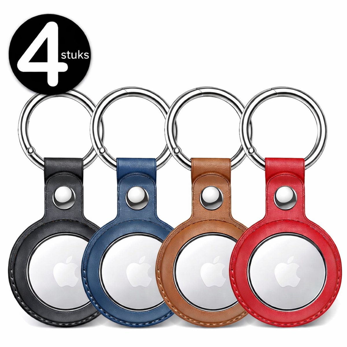 IMENGINE® airtag-sleutelhanger - 4 stuks - Airtag sleutelhanger -Airtag hanger - hoge kwaliteit - Airtag sleutelhanger leer - Beschermende Hanger voor Apple AirTag – Airtag hoesje - Leren Houder - Kras en stofvrij