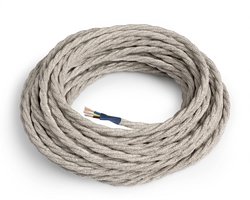 Amarcords - Elektrische textielkabel kleur beige gevlochten linnen 5 meter met aarding 3 x 075 mm - met gekleurde stoffen draad in vintage-stijl voor kroonluchters en wandlampen.