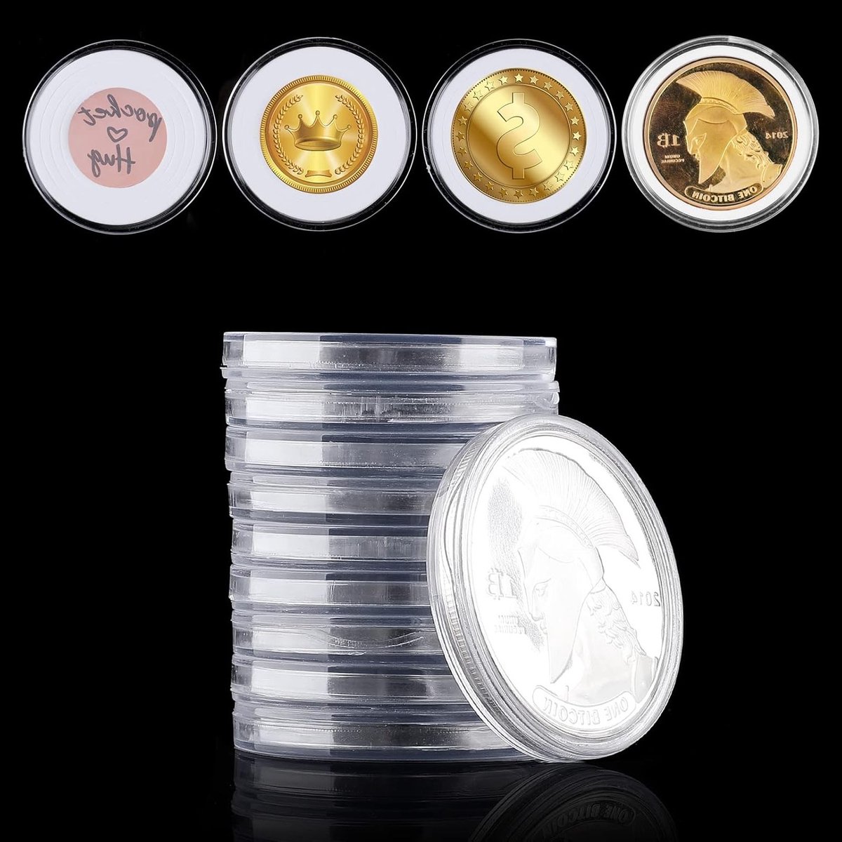 12 Stuks Ronde Plastic Muntcapsules van 46mm, Verstelbare Gasket Muntbeschermers voor Verzamelaars, Duidelijke Muntverzameldoos voor Muntverzameling en Bescherming