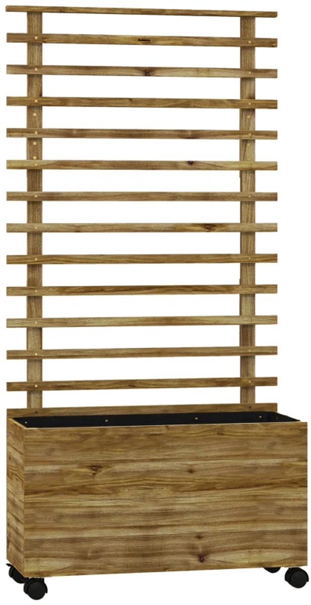 Plantenbak met Klimrek & 4 Wielen - Verhoogd Bloembak - Tuinrek - Tuinbed - Plantenrek - voor Bloemen, Fruit, Groenten & Kruiden - Weerbestendige Lak - Naturel Hout - 76 x 30 x 155 cm
