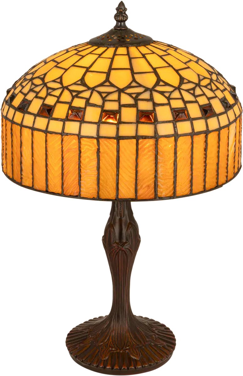 Tiffany tafellamp Klassiek - Crème-amber - Ø 30,5 cm - Glas in lood - Warm licht - Geometrisch | RORUVERA