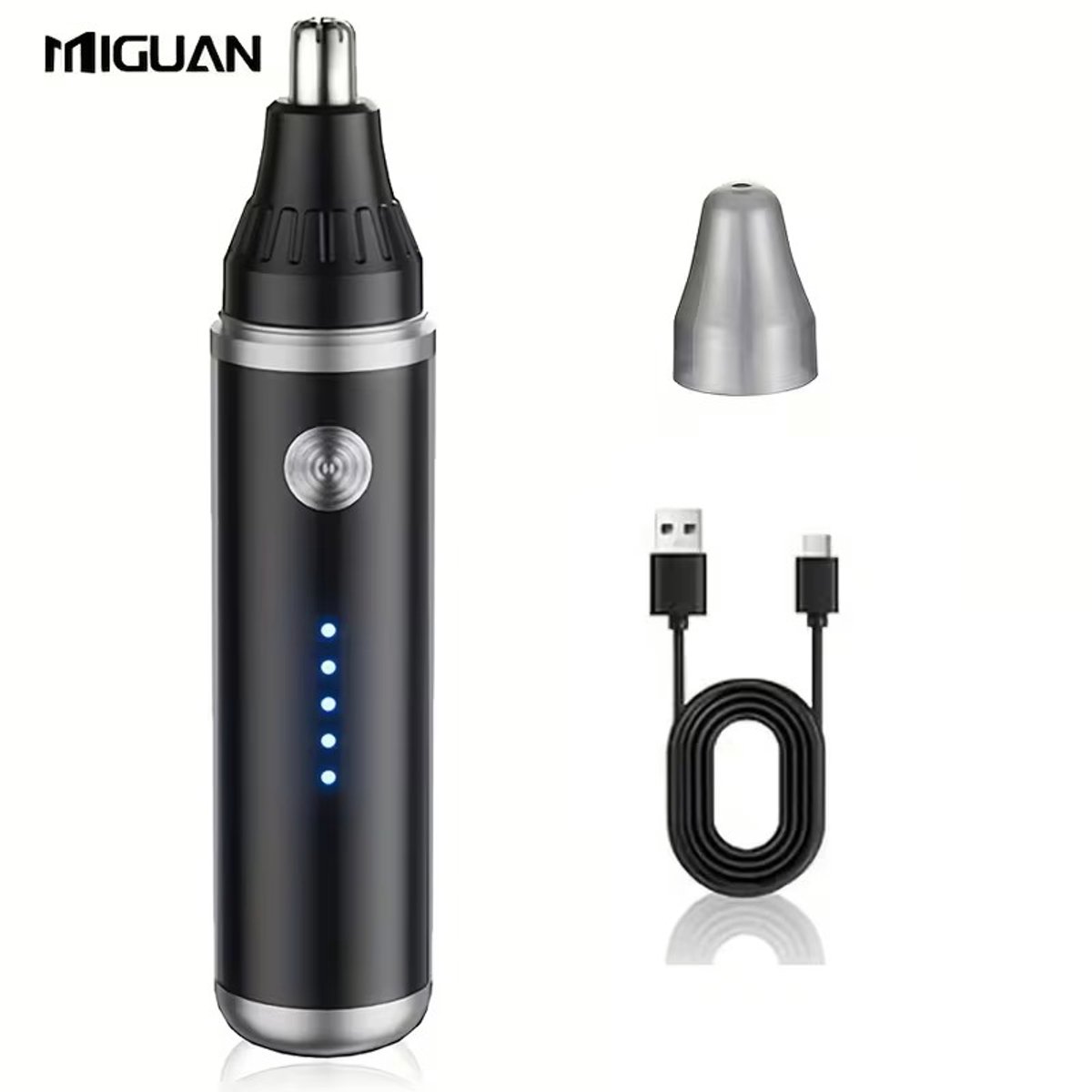 MIGUAN Neushaartrimmer - Usb Oplaadbare Neustrimmer - Krachtige Neus/Oor/ Wenkbrauw Trimmer - Batterij Indicator - Ultieme Haarverzorging voor Dames en Heren - Kleur: Zwart