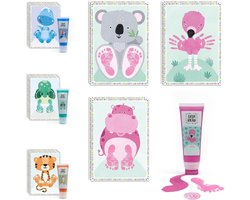 Baby Afdrukset Roze - Handafdruk Voetafdruk Set - Baby Herinneringen Maken - Biologische Verf Duitsland - 6 Motiefkaarten - Roze