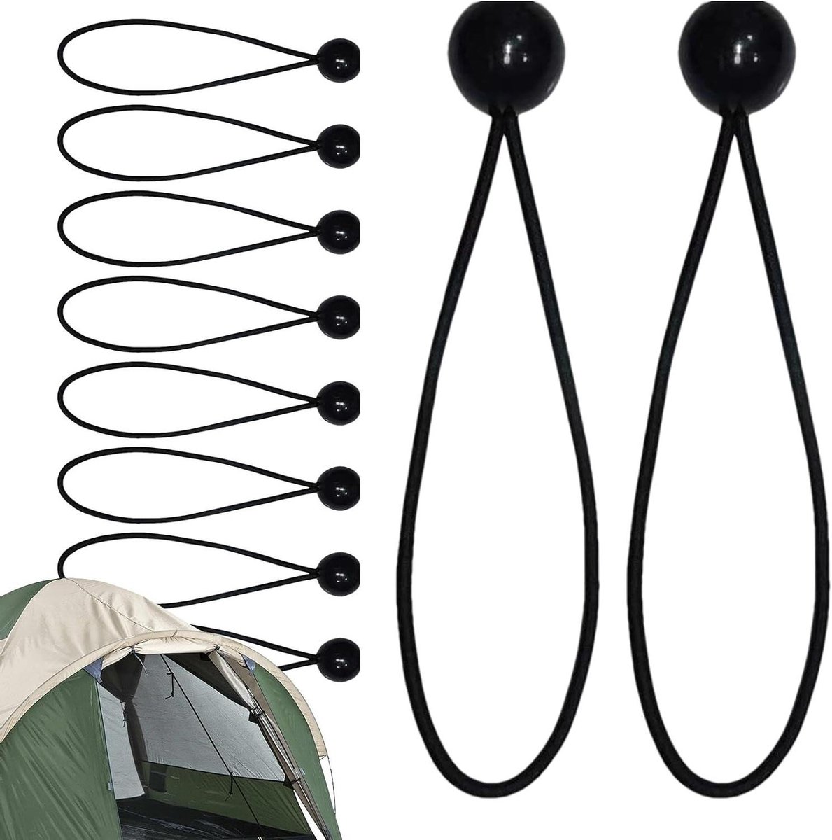 Bungee Cords met Bal - Spanbanden Tent Accessoires - Spullen Vastzetten - UV Bescherming Elastisch - 15 en 20 cm