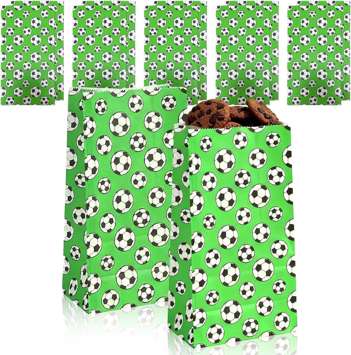 Set van 10 Voetbal Cadeautassen, Papieren Voetbal Party Tassen voor Teams, Groene Snack Tassen voor Sportevenementen, Feestjes en Verjaardagen