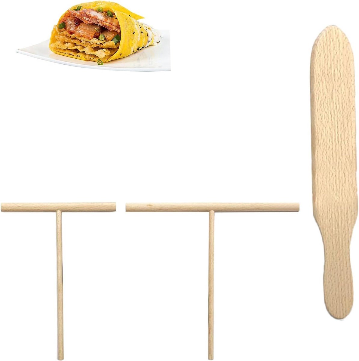 Pannenkoeken set - Deeg verdeler - Pannenkoeken bakken - Niet-kras materiaal - 3 stuks - Houtkleur