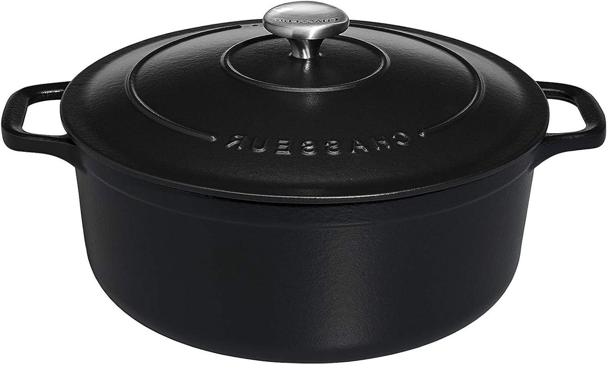 Gietijzeren Kookpot - Braadpan Stoofpan - Langzaam Garen - Dubbele Emaille Laag - 5.0 L - Zwart