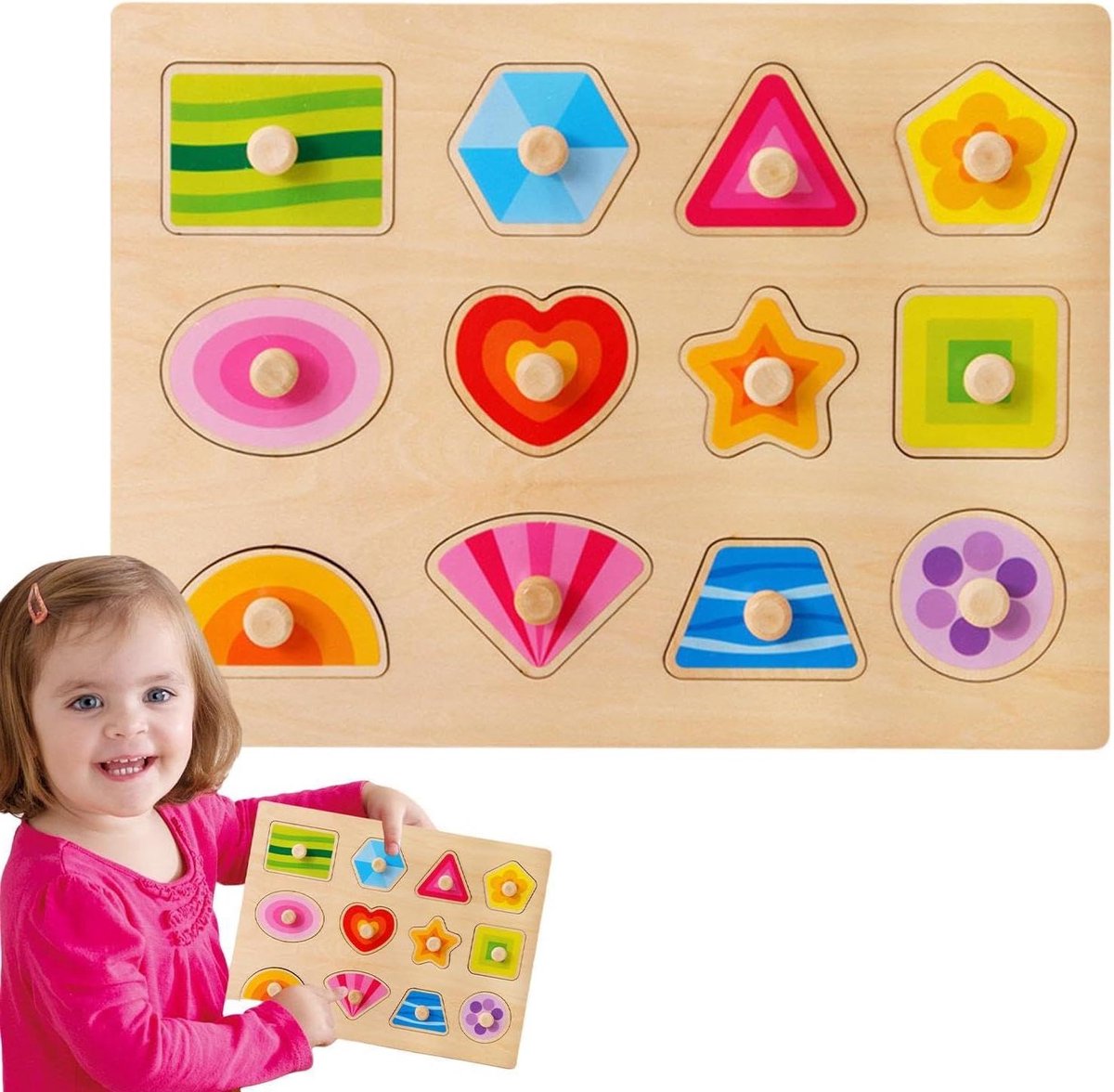 Houten Vormpuzzel - Vormensorteerder Kleuters - Cognitieve Vaardigheden Ontwikkelen - Ergonomisch Ontwerp - 30x22.5x3 cm - Multicolor