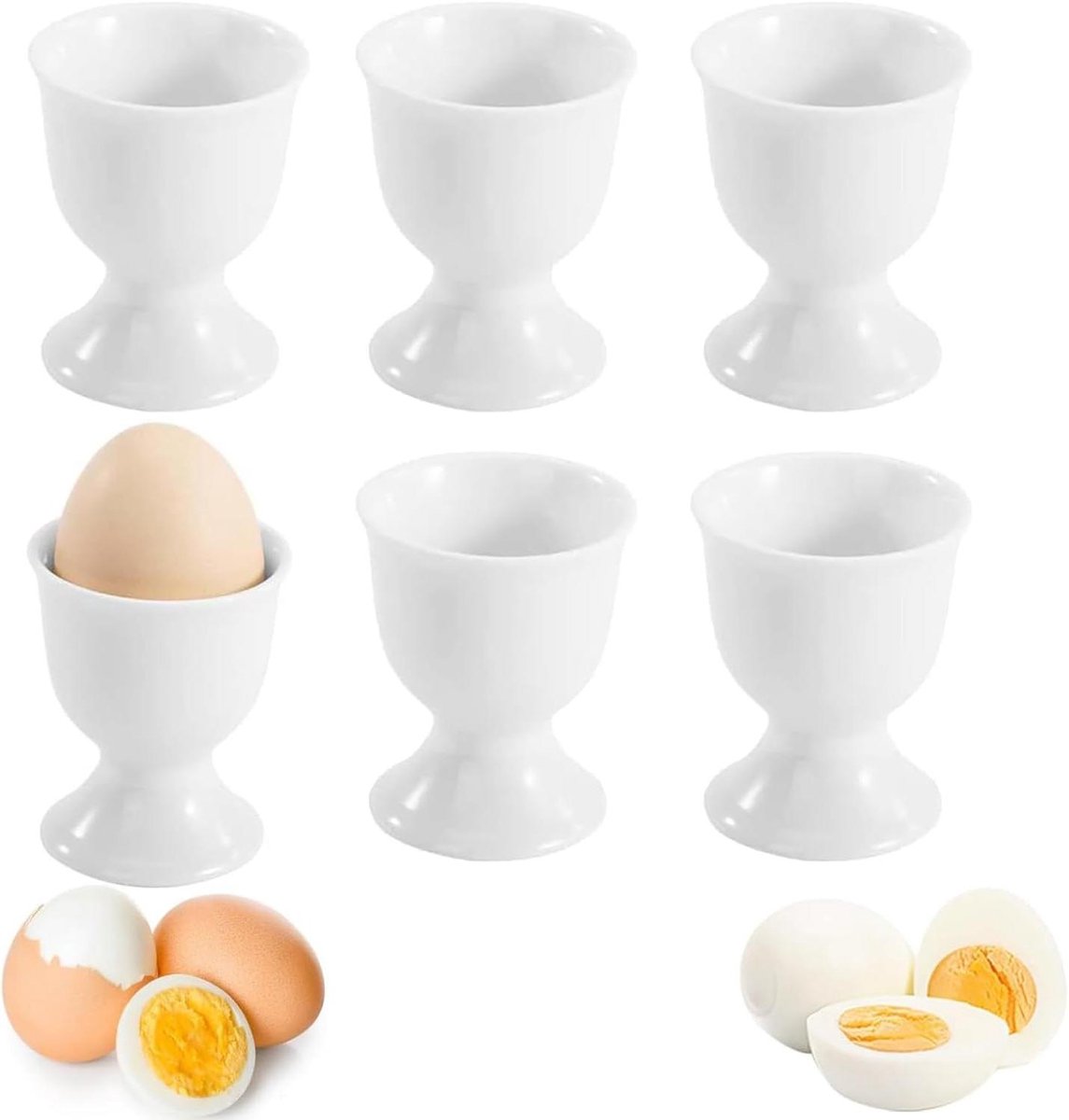 Keramische eierdopjes - Porseleinen eierhouders - Ontbijttafel dekken - Stabiele brede basis - 7 x 51 cm - Wit