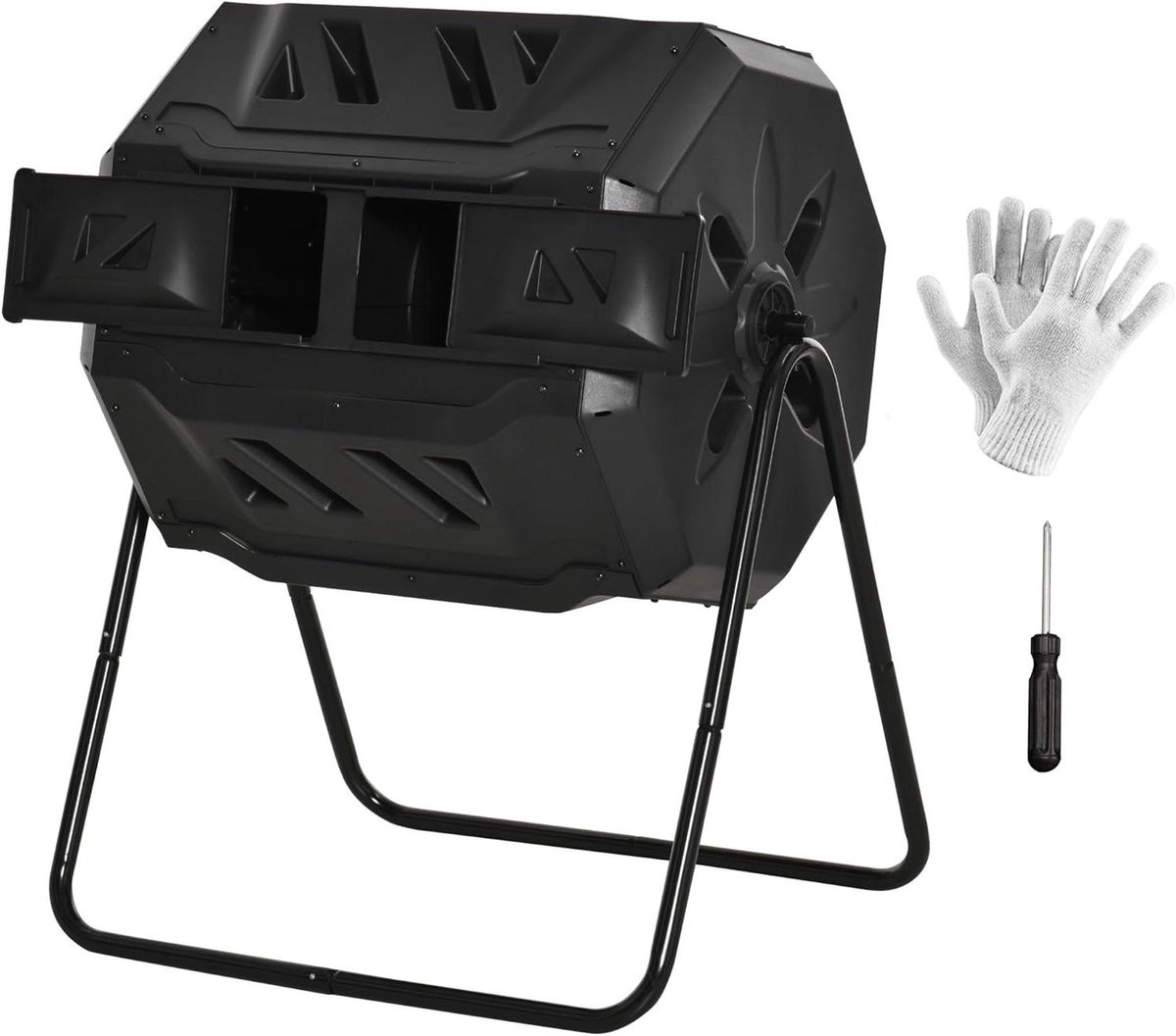 Compostbak Draaibaar - Composteerbak Tuin - Afval Verwerken - Dubbele Kamer - 160 Liter - Zwart