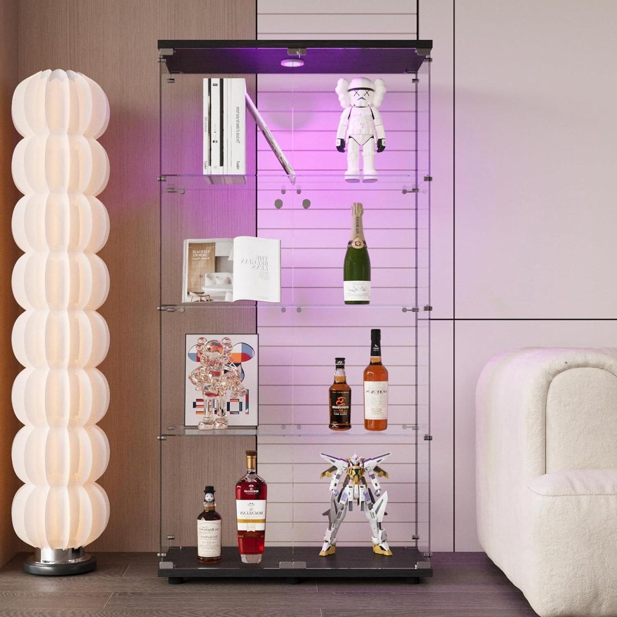 Glazen Vitrinekast - Staande Kast - Decoratie Tonen - Met Verlichting Slot - 164 x 80 cm - Zwart